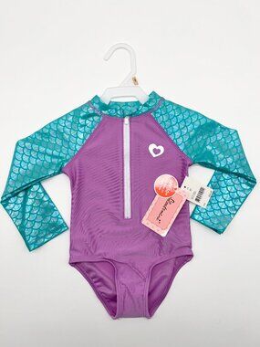 NWT Floatimini Girls 2T Long Sleeve One Piece Swimsuit with Quarter Zip UPF 50+